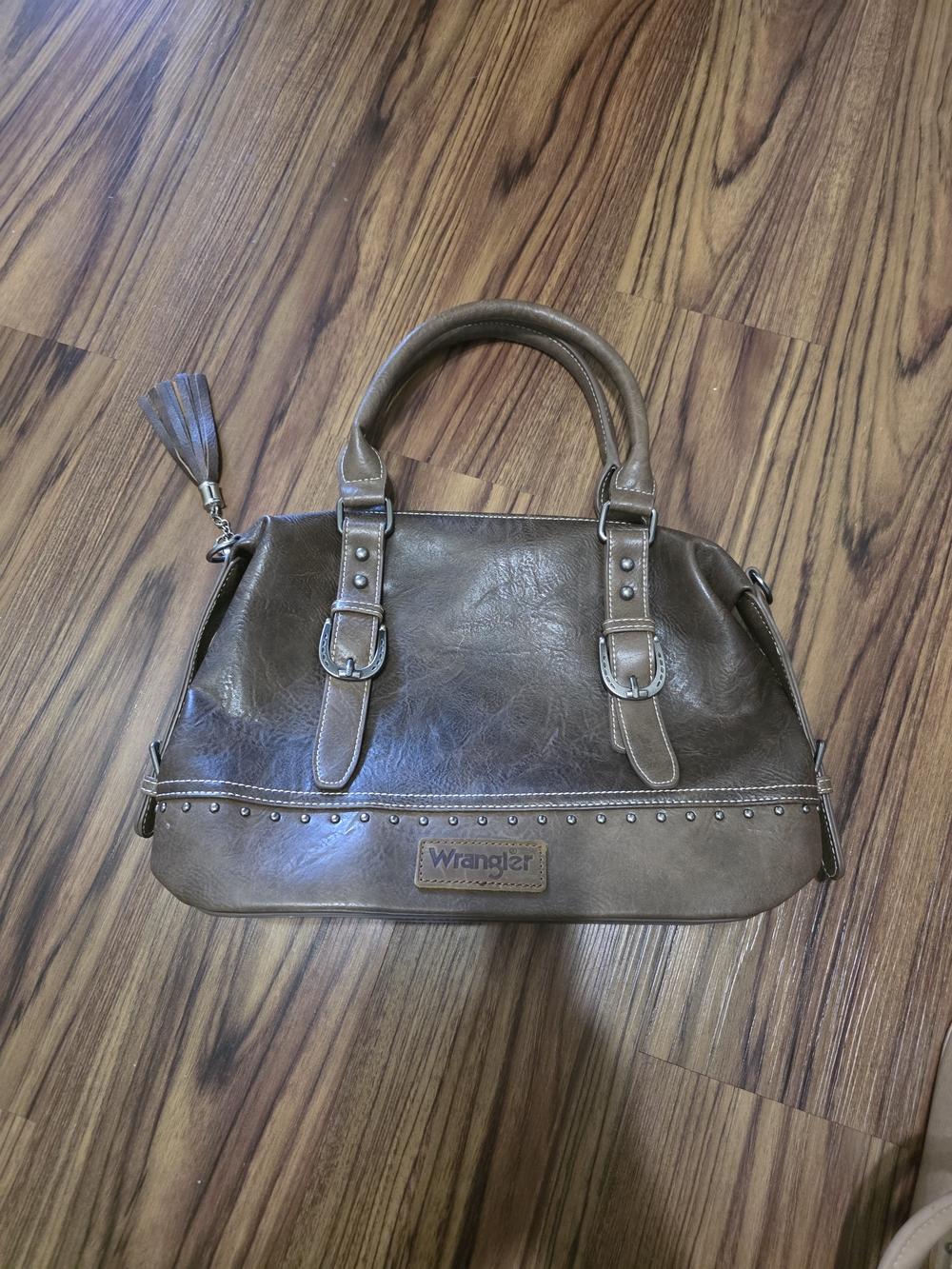 Wrangler Brown Studded Satchel with Tassel Accent